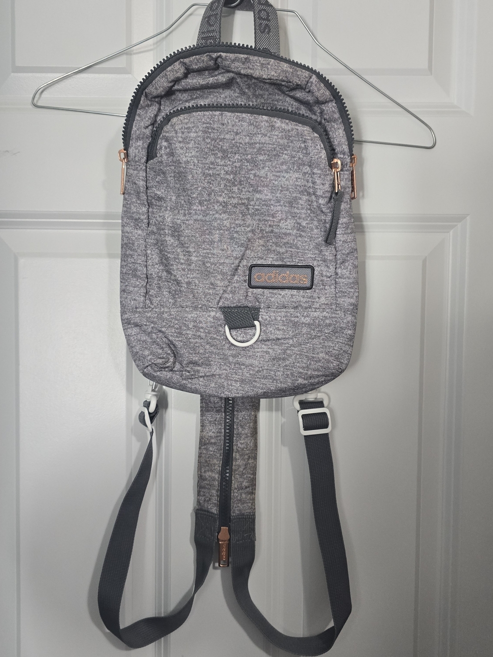 adidas Gray Heather Sling Backpack with Rose-Gold Accents